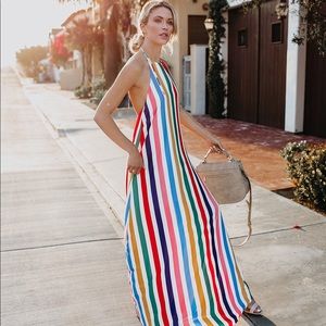 Multi Colored Striped Halter Maxi Dress